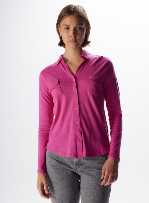Neon Pink Long-Sleeve Shirt in Cotton and Cashmere - MAJESTIC FILATURES