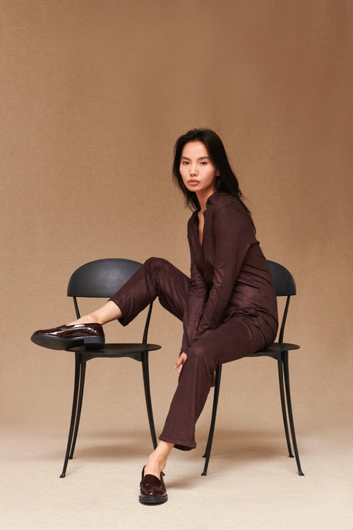 Purple viscose/elastane trousers - MAJESTIC FILATURES