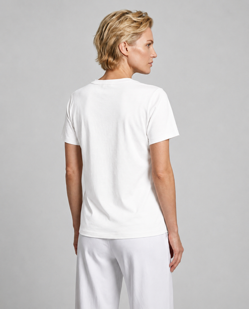 T-Shirt mit V-Ausschnitt und kurzen Ärmeln aus Bio-Baumwolle/Seide in Weiß - MAJESTIC FILATURES