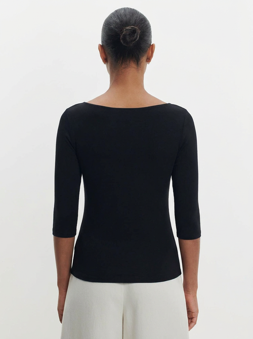 Schwarzes Adèle T-Shirt mit U-Boot-Ausschnitt aus Viskose / Elasthan - MAJESTIC FILATURES