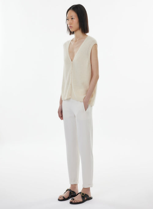 Gilet Blanc Col V Sans Manches - MAJESTIC FILATURES