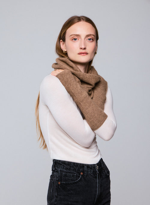 Beige Raccoon V-neck Long Sleeve Pull  WOMEN|Majestic Filatures - MAJESTIC FILATURES