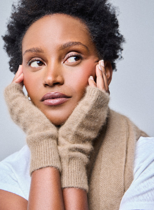 Beige mittens in Raccon wool / Polyamide - MAJESTIC FILATURES