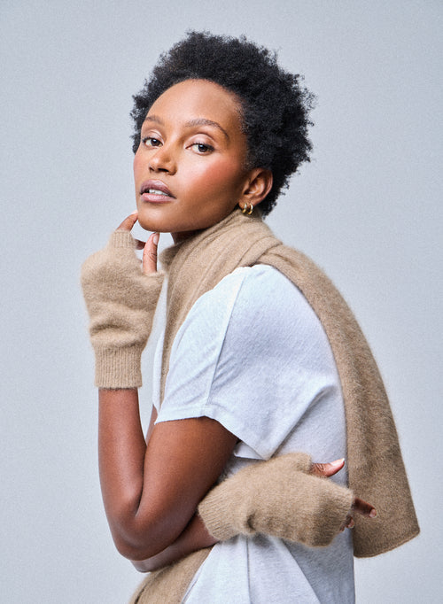 Beige mittens in Raccon wool / Polyamide - MAJESTIC FILATURES