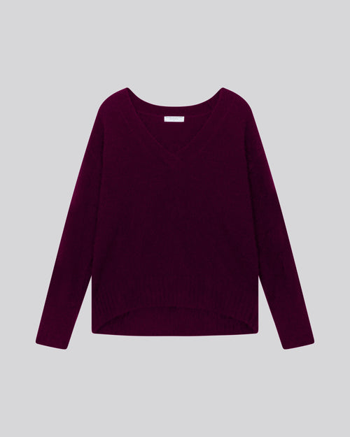 Pull Violet Col V Manches Longues en Raccon wool / Polyamide - MAJESTIC FILATURES