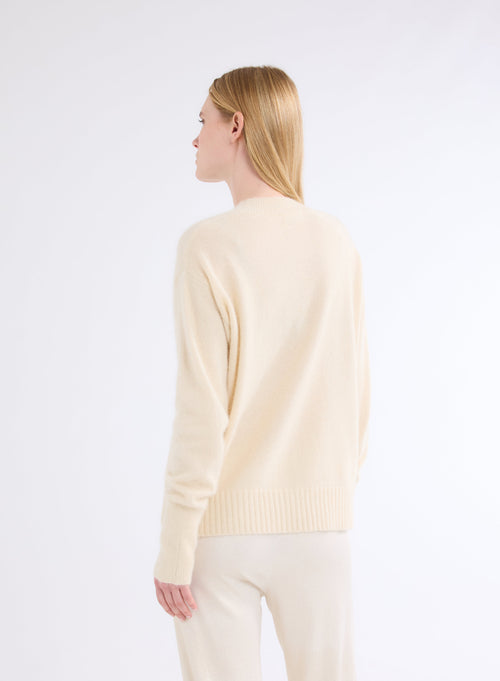 Pull Blanc Col V Manches Longues - MAJESTIC FILATURES