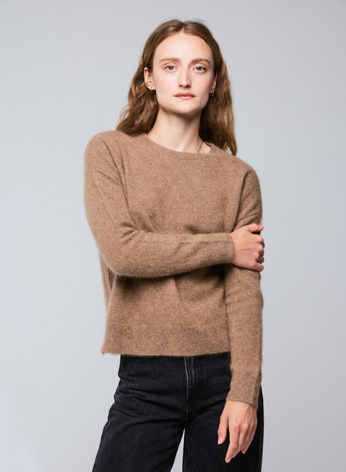 Beige Crew Neck Long Sleeve Sweater in Raccoon wool / Polyamide - MAJESTIC FILATURES