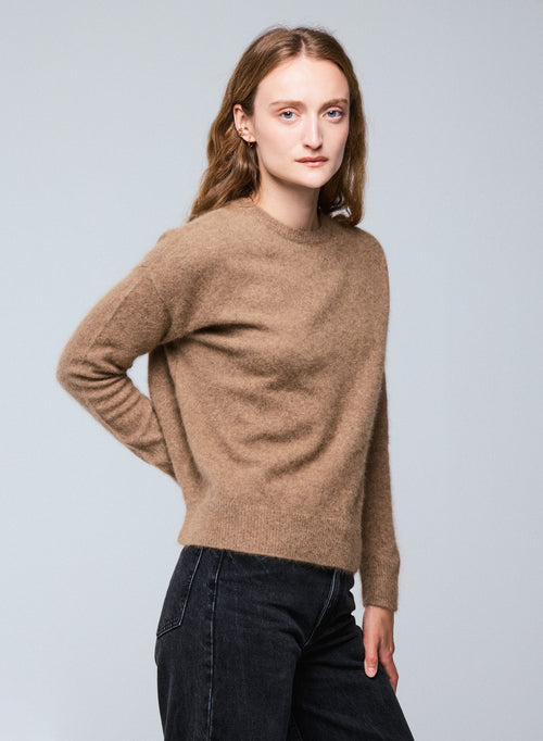 Beige Crew Neck Long Sleeve Sweater in Raccoon wool / Polyamide - MAJESTIC FILATURES
