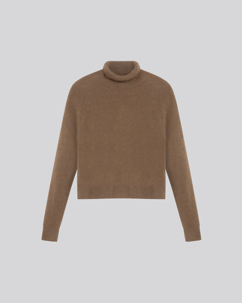 Suéter Beige de Cuello Alto y Mangas Largas de Lana de Raccoon / Poliamida - MAJESTIC FILATURES