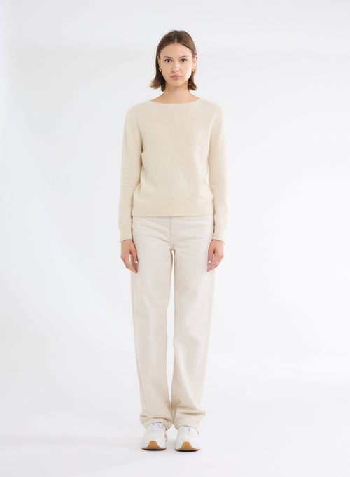 White Boat Neck Long Sleeve Sweater - MAJESTIC FILATURES