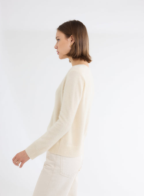 White Boat Neck Long Sleeve Sweater - MAJESTIC FILATURES