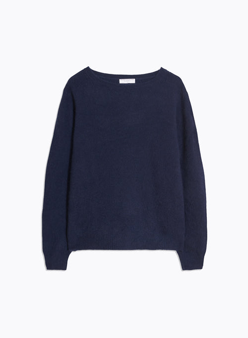 Navy Boat Neck Long Sleeve Sweater - MAJESTIC FILATURES