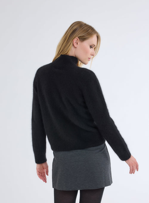 Pull Noir Col Montant Manches Longues - MAJESTIC FILATURES