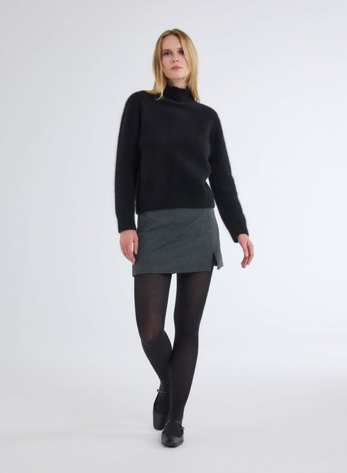 Pull Noir Col Montant Manches Longues - MAJESTIC FILATURES