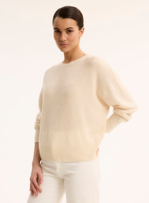 White Long Sleeve Crew Neck Sweater - MAJESTIC FILATURES