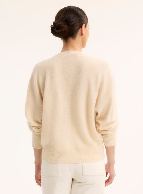 Pull Blanc Col Rond Manches Longues en Raccoon / Polyamide - MAJESTIC FILATURES