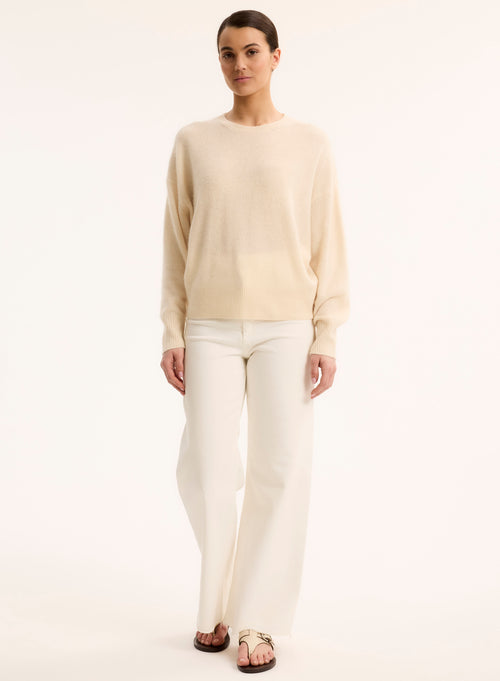 White Long Sleeve Crew Neck Sweater - MAJESTIC FILATURES