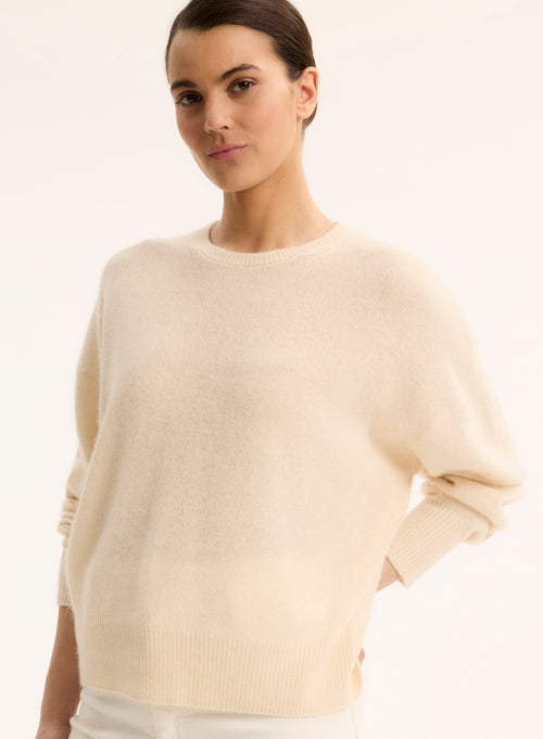 Pull Blanc Col Rond Manches Longues en Raccoon / Polyamide - MAJESTIC FILATURES