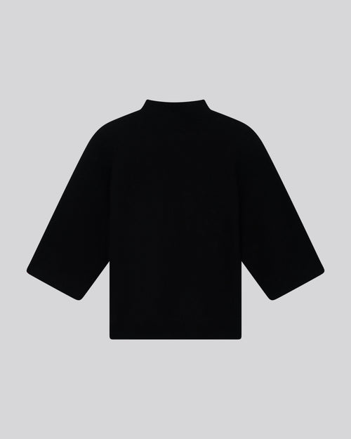 Black Round Neck Kimono Sleeve Sweater in Raccon wool / Polyamide - MAJESTIC FILATURES