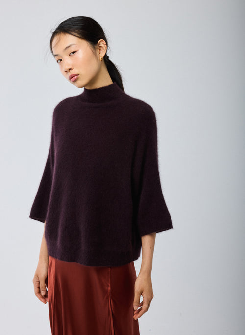 Violet Turtleneck Sweater with Kimono Sleeves in Raccoon wool / Polyamide - MAJESTIC FILATURES
