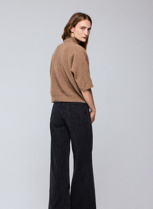 Beige Turtleneck Sweater with Kimono Sleeves in Raccon wool / Polyamide - MAJESTIC FILATURES