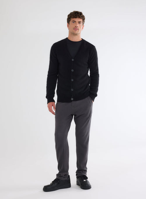 Black V-Neck Long Sleeves Raccoon and Polyamide Vest - MAJESTIC FILATURES