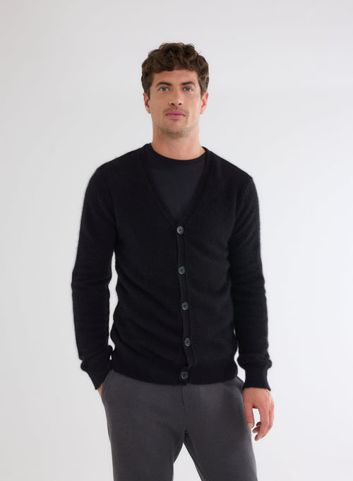 Black V-Neck Long Sleeves Raccoon and Polyamide Vest - MAJESTIC FILATURES