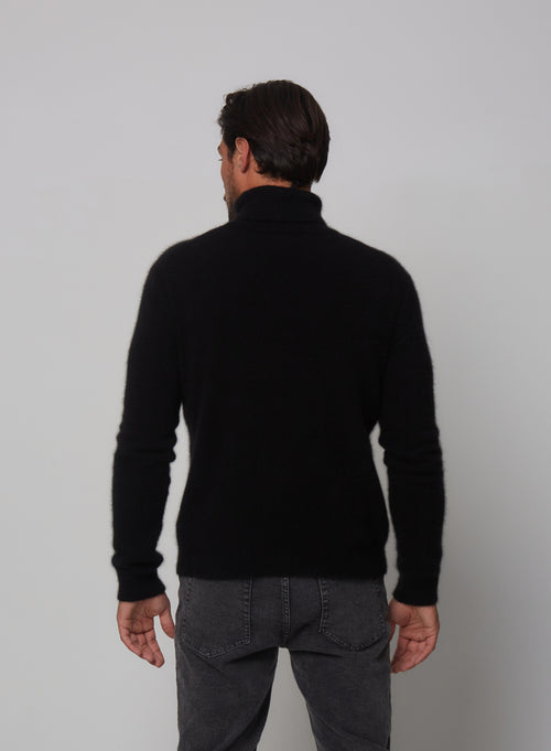 Pull Noir Col roulé manches longues en Raccon wool / Polyamide - MAJESTIC FILATURES