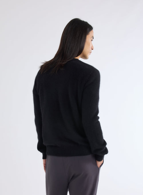 Black Round Neck Long Sleeve Sweater in Raccoon and Polyamide - MAJESTIC FILATURES