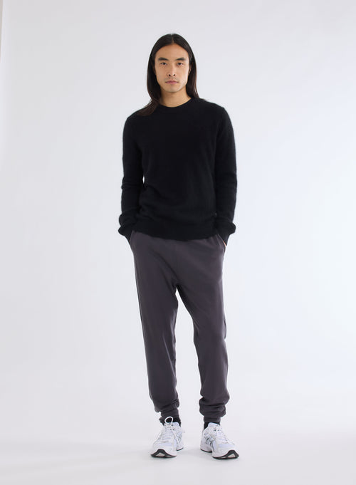 Black Round Neck Long Sleeve Sweater in Raccoon and Polyamide - MAJESTIC FILATURES