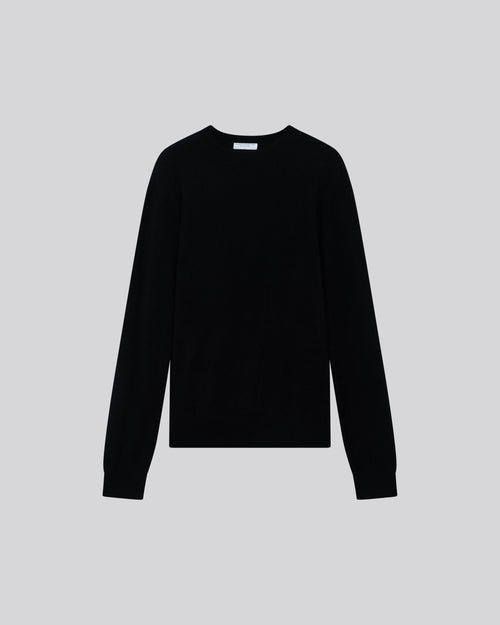 Black Round Neck Long Sleeve Sweater in Raccon wool / Polyamide - MAJESTIC FILATURES