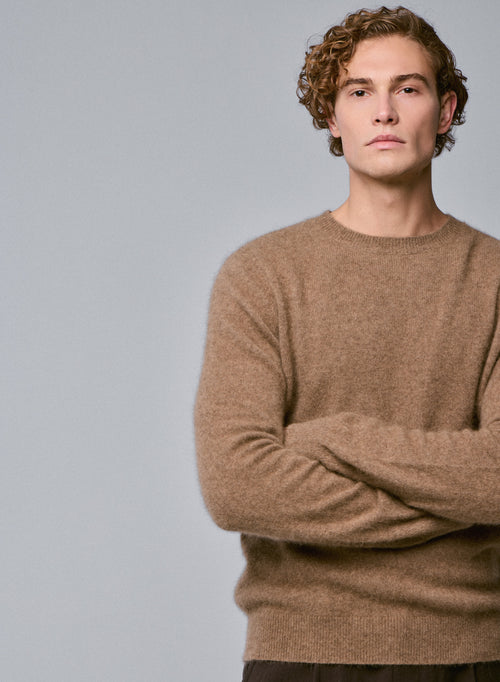 Beige Round Neck Long Sleeve Sweater in Raccon wool / Polyamide - MAJESTIC FILATURES