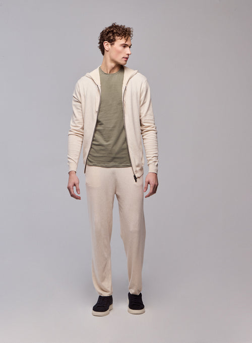 Beige Kapuzenjacke mit langen Ärmeln aus Bio-Baumwolle / Elasthan - MAJESTIC FILATURES