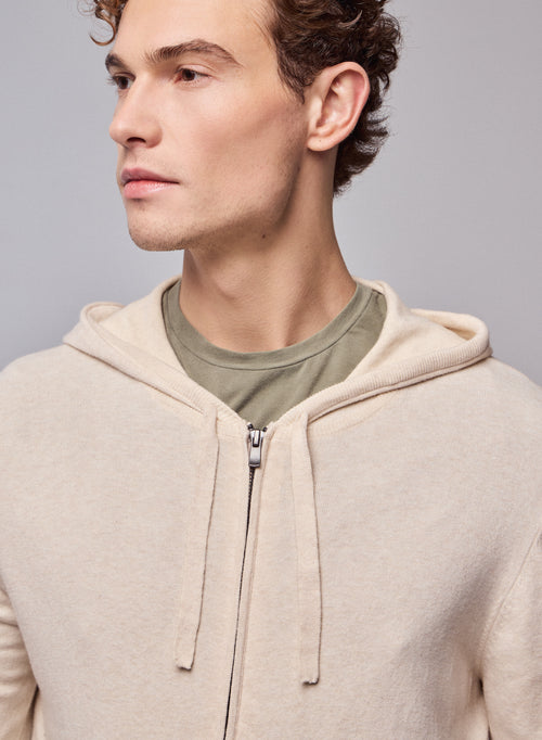 Beige Kapuzenjacke mit langen Ärmeln aus Bio-Baumwolle / Elasthan - MAJESTIC FILATURES