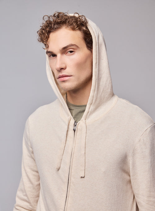 Beige Kapuzenjacke mit langen Ärmeln aus Bio-Baumwolle / Elasthan - MAJESTIC FILATURES