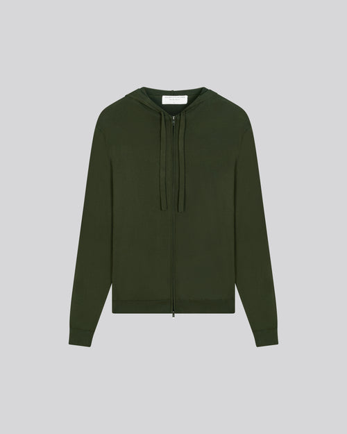 Green hooded vest with long sleeves in organic cotton / elastane - MAJESTIC FILATURES