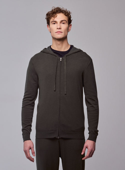 Green hooded vest with long sleeves in organic cotton / elastane - MAJESTIC FILATURES