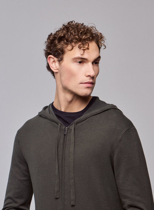 Green hooded vest with long sleeves in organic cotton / elastane - MAJESTIC FILATURES