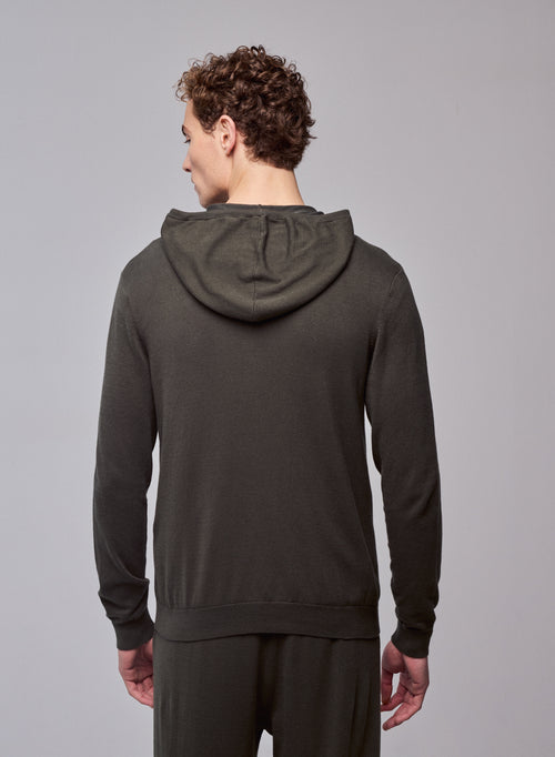 Green hooded vest with long sleeves in organic cotton / elastane - MAJESTIC FILATURES