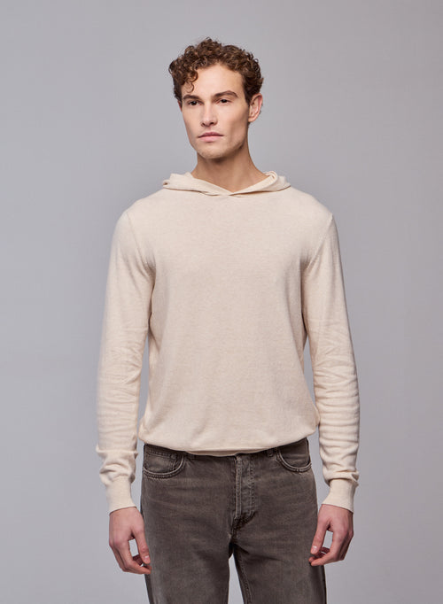 Pull Beige Capuche Manches Longues en Coton organique / Elasthanne - MAJESTIC FILATURES