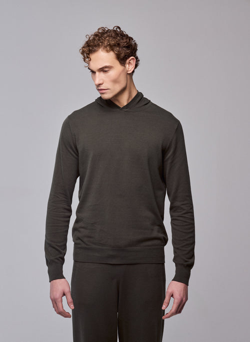 Jersey verde con capucha y manga larga de algodón orgánico / elastano - MAJESTIC FILATURES