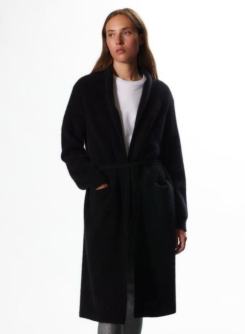 Schwarze Langarmweste aus Raccon Wolle / Polyamid mit Kragen - MAJESTIC FILATURES