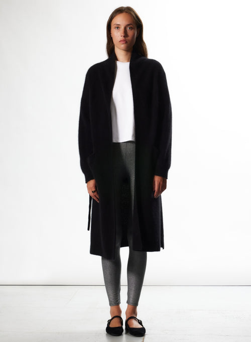 Schwarze Langarmweste aus Raccon Wolle / Polyamid mit Kragen - MAJESTIC FILATURES