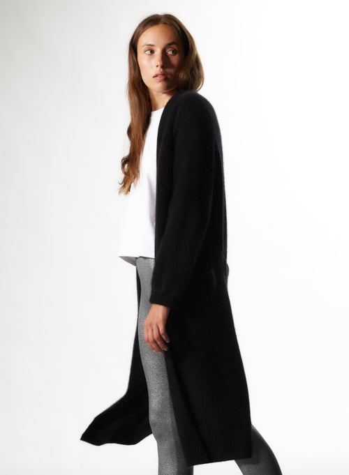 Schwarze Langarmweste aus Raccon Wolle / Polyamid mit Kragen - MAJESTIC FILATURES