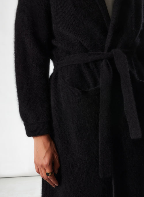 Schwarze Langarmweste aus Raccon Wolle / Polyamid mit Kragen - MAJESTIC FILATURES