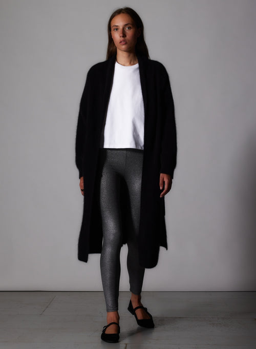 Schwarze Langarmweste aus Raccon Wolle / Polyamid mit Kragen - MAJESTIC FILATURES