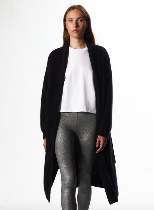 Schwarze Langarmweste aus Raccon Wolle / Polyamid mit Kragen - MAJESTIC FILATURES