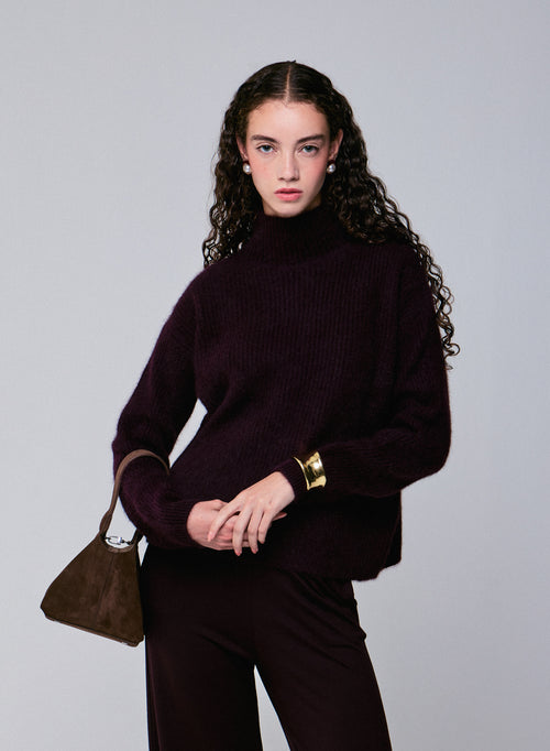 Jersey morado de cuello alto de manga larga en lana / Fox / Poliamida - MAJESTIC FILATURES