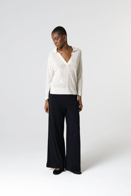 Polo Blanc Manches Trois quarts en Lin - MAJESTIC FILATURES