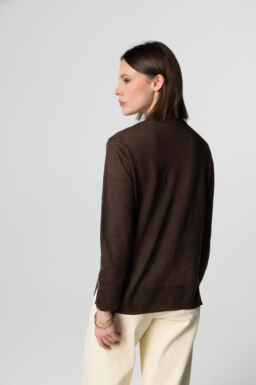 Polo marrón oscuro de manga tres cuartos de lino - MAJESTIC FILATURES